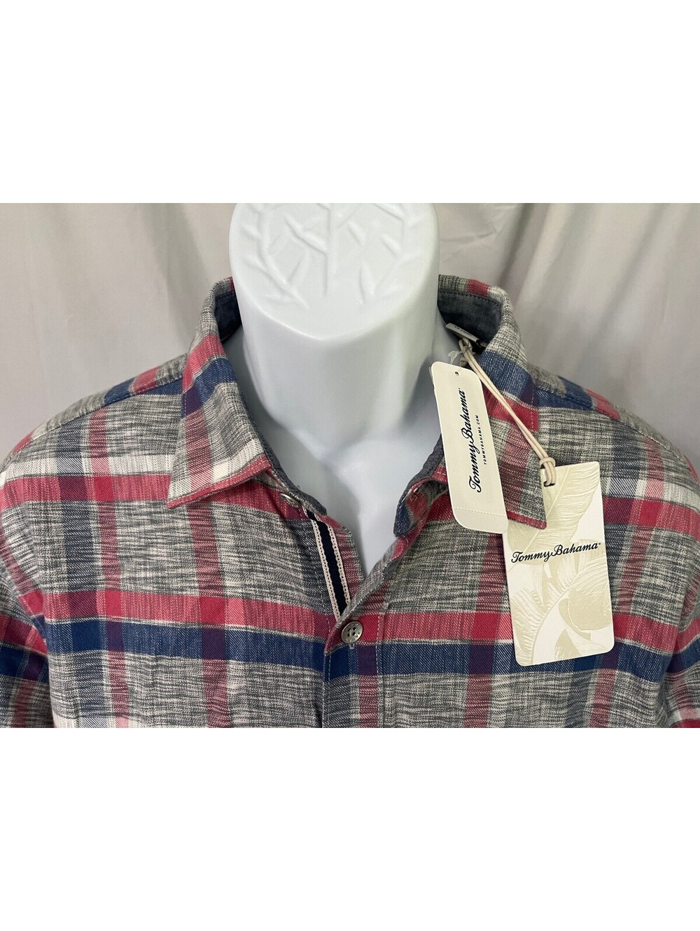 NWT Tommy Bahama Men's Gray Pink Blue Canyon Beach Flannel Large L NEW